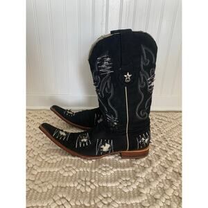 Los Altos Black Denim Embroidered Distressed Cowboy Western Boots Men’s Size 10